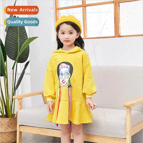Casual mid-length hooded sweater dress girls spring and fall
