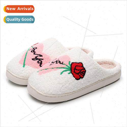 Valentines Day winter rose cotton slippers indoor home plush