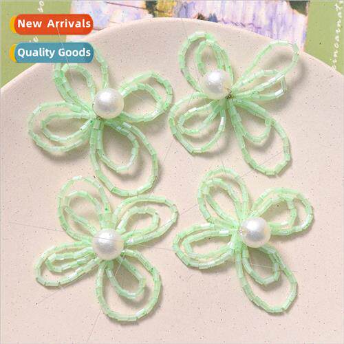 Summer mint green geometric hollow pearl flowers diy acrylic