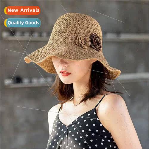 Straw hat female summer foldable seaside beach hat female va