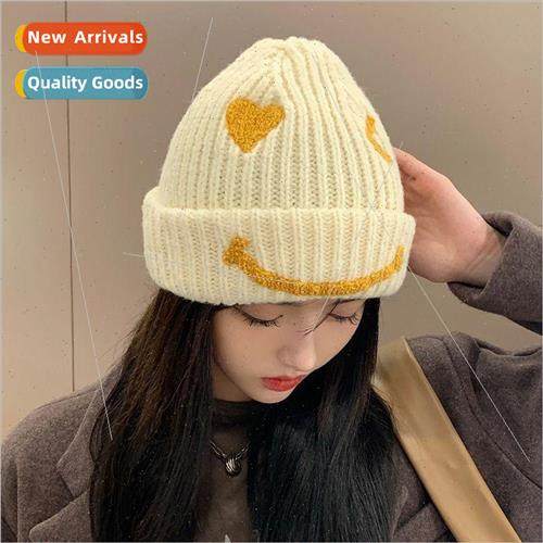 ins love smiley hat female fall and winter ear protection wo