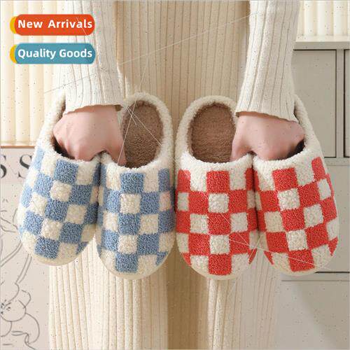 2023 new winter checkerboard checkerboard cotton slippers me