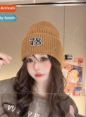 Autumn and winter letters wool cap patch 78 smiley face knit