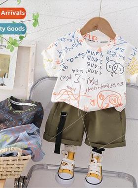 2023 summer boys new Korean  of the digital shirt shorts sui