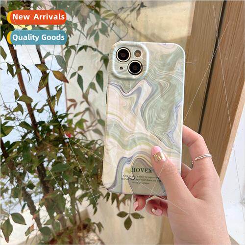 INS  green and white water ripples 适用 Apple 14 phone case