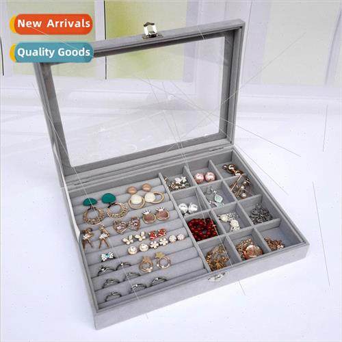 Large flip transparent visual flannel dustproof jewelry box