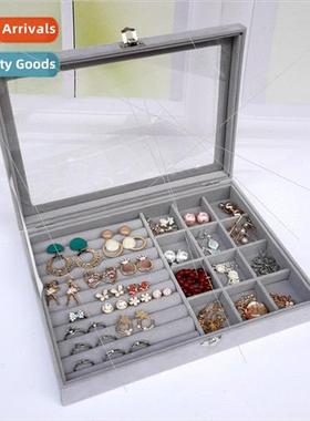 Large flip transparent visual flannel dustproof jewelry box