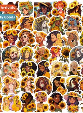 50 sunflower girl stickers new creative cartoon sunflower gi