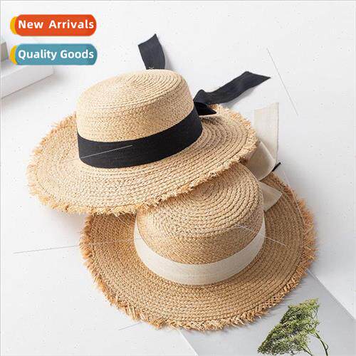 Korean  of the elegant flat-top raffia straw straw hat femal