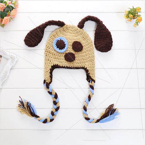 Cartoon Puppy Hat Handmade Woolen Puppy Khaki Hat Hand Knitt