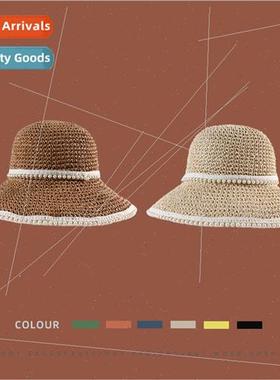 Summer straw hat womens outdoor outing pearl sun hat can be