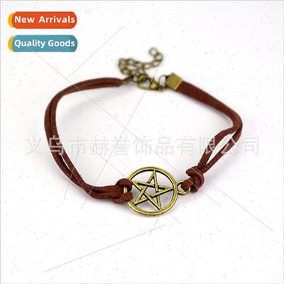 Movie & TV Jewelry Pentagram Leather Strap Alloy Bracelet