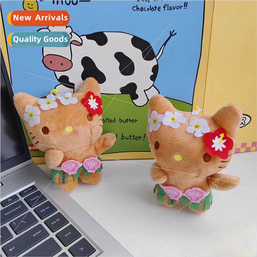 New cartoon Hawaii black leather kitten plush doll pendant c