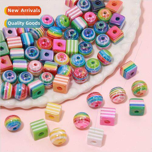 10 colorful resin square round striped beads loose beads DIY