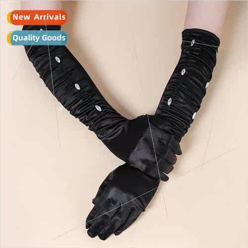 Fashion new elegant black satin simple retro with diamonds l