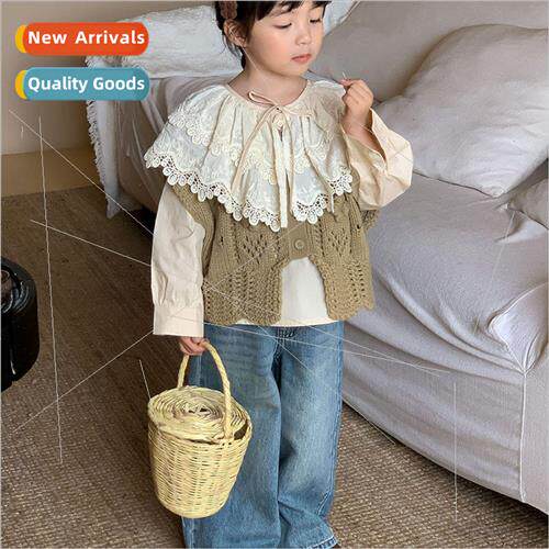 2023 fall Korean girls lace collar shirt new long-sleeved ba