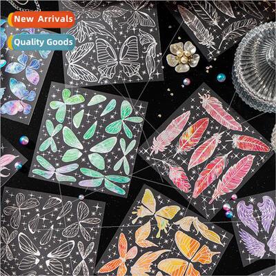 PET vintage stamping silver sticker pack butterfly feather t