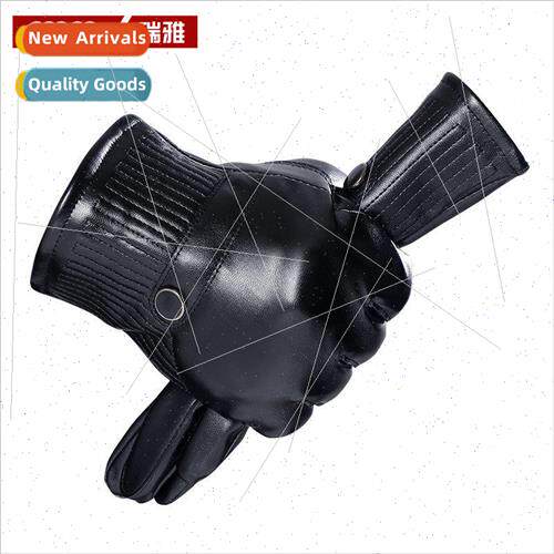 Winter touch screen leather gloves mens winter cycling windp