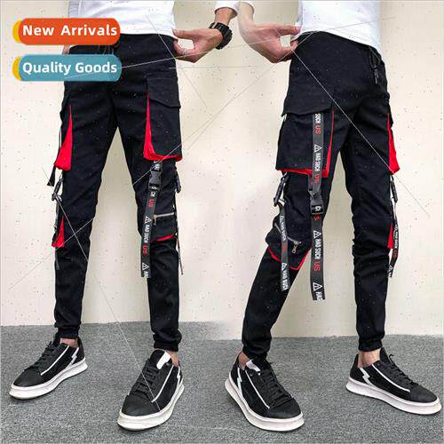 2022 spring new casual pants mens elastic Slim small feet pe
