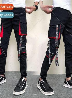 2022 spring new casual pants mens elastic Slim small feet pe