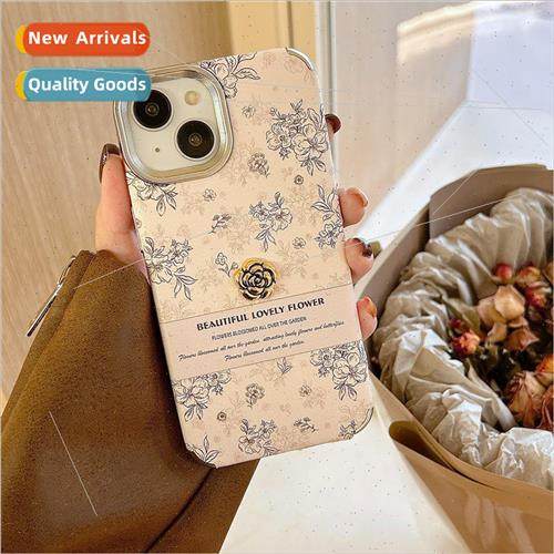 Korean  ins pink floral English iPhone 14 Camellia 15ProMax