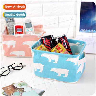 Printed cotton and linen with handle desktop sundry storage