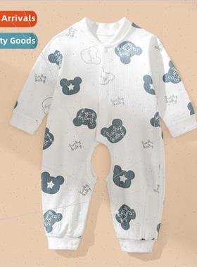 Baby fall onesie spring clothes cotton concealed buckle full