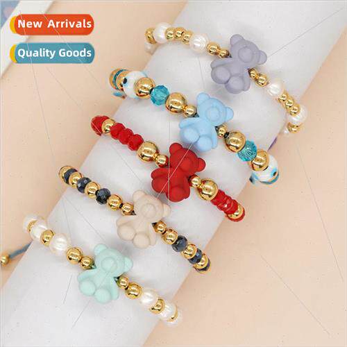 New fresh cartoon  solid color cute acrylic bear gold beads