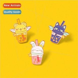 Milk Tea Koko Flavor Badge Sakura Pearl Mocha Rabbit Brooch