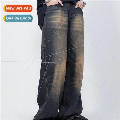 2023 new American straight casual jeans men high set ins was