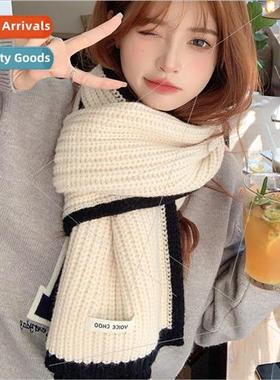 Colorblocking Scarf Winter New Premium Feeling Border Skin-f
