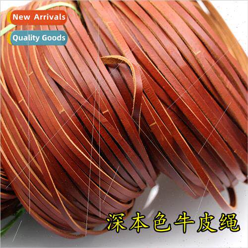 diy material cowhide rope head leather rope deep color flat