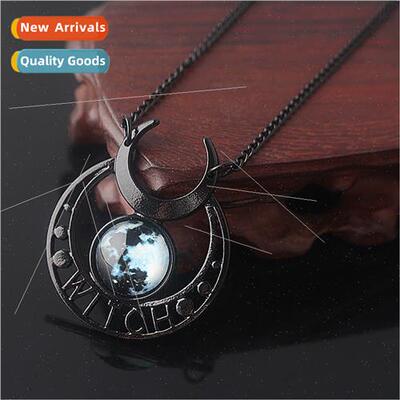 Punk Gothic Demon Witch Black Moon Necklace Triple Moon Godd