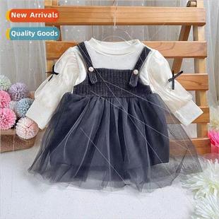 Baby Girl Dress 2023 Autumn Mesh Long Sleeve Skirt Cute Kids