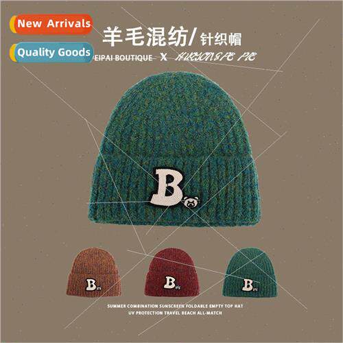 Hat womens fall and winter  letter wool cap versatile show f