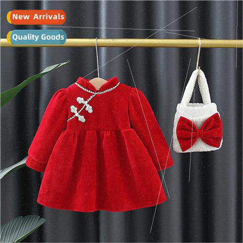 2769 Childrens red princess dress fall new girls padded dres
