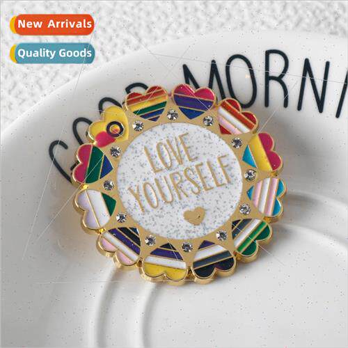 Love Yourself Colorful Round Heart Badge  Rainbow Color LOVE