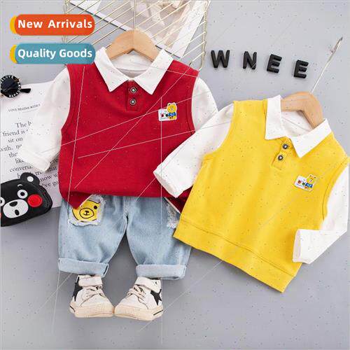 2023 fall new fashion jeans cartoon colorblocking top three-