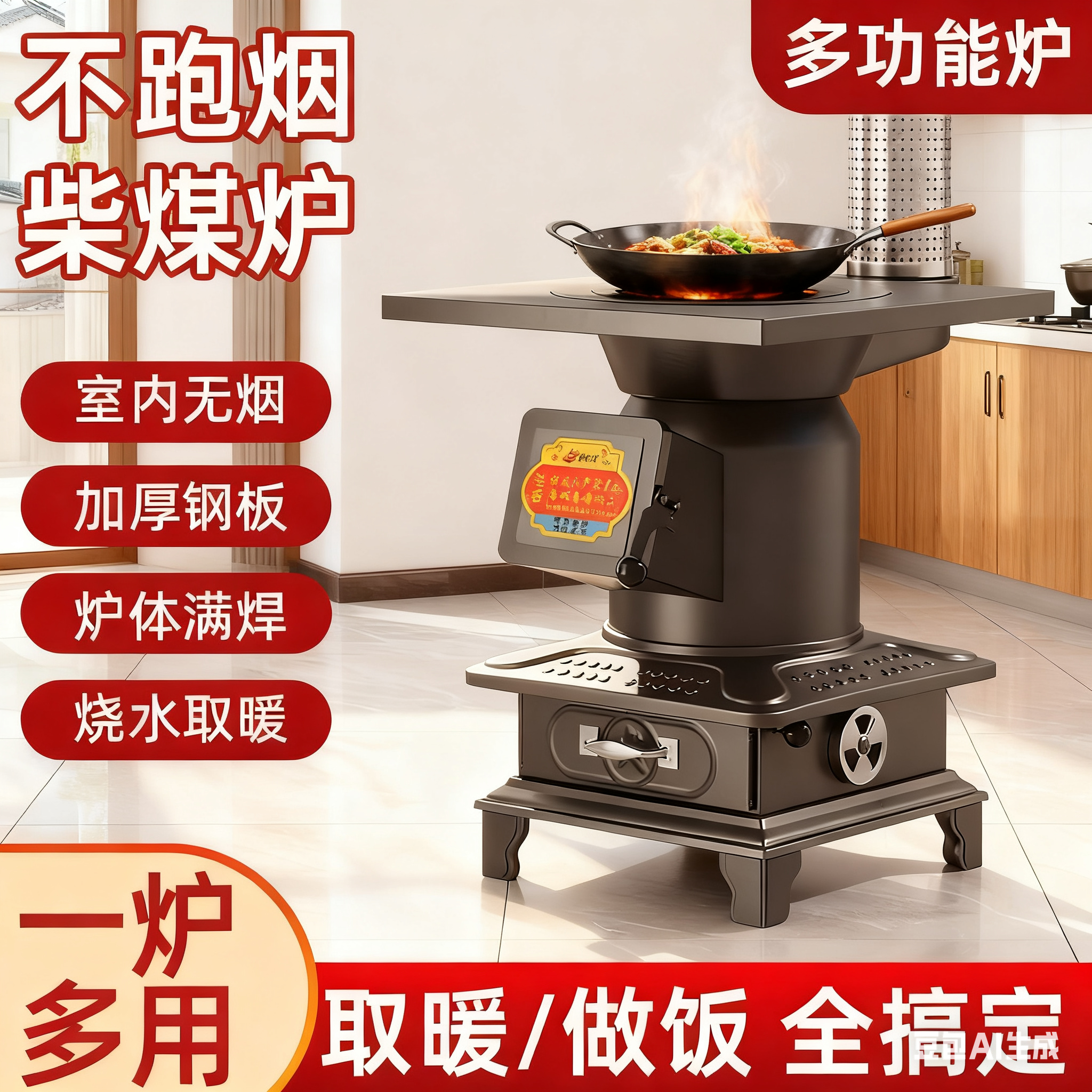 取暖炉柴煤两用炉子农村家用室内取暖炉家庭取暖专用精铁柴煤炉