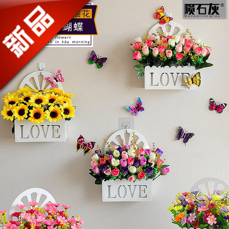 。田园仿真花装饰品墙上墙壁花篮室内客厅餐厅悬挂家居假花植物壁