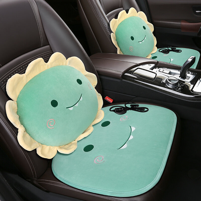 加热汽车坐垫单片无o靠背三件套冬季短毛绒卡通单个后Y排长条座椅