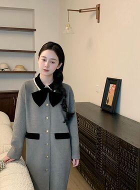 复古美拉德气质小个子灰色毛呢大衣女冬季新款慵懒风小众呢子外套