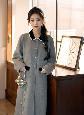 复古美拉德气质小个子灰色毛呢大衣女冬季新款慵懒风小众呢子外套