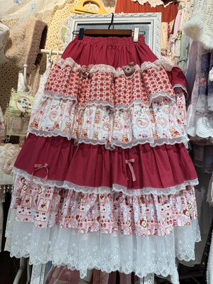 Gfmin手作原创可爱苹果小熊拼布裙红色新年蛋糕裙