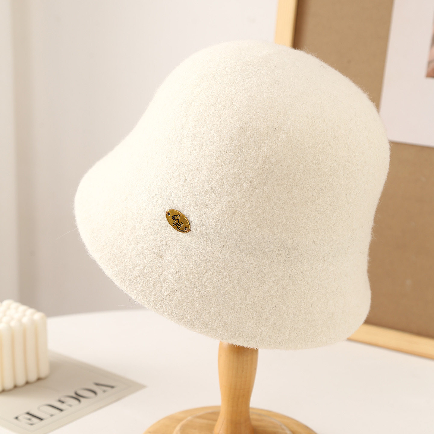 羊毛渔夫帽子女秋冬季千金风名媛时尚洋气毛呢保暖毡帽水桶盆帽冬