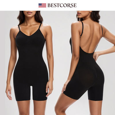 欧美大码露背提臀修身无缝连体衣