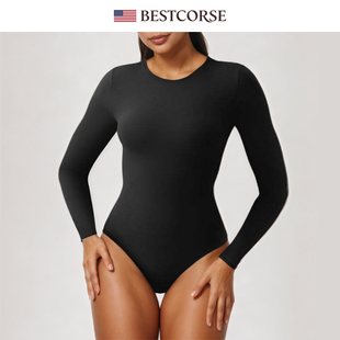 欧美紧身无缝连体衣外穿内搭卡戴珊打底衫skims上衣长袖t恤同款