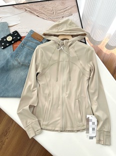 青岛外贸defi女士连帽修身运动夹克外套网纱版瑜伽服速干上衣漂白