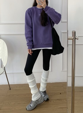 青岛外贸Steady男女紫色圆领卫衣宽松休闲秋冬套头拉绒长袖上衣