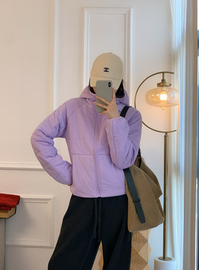 青岛外贸rout女士轻盈版带夹层夹克秋冬防水防风修身立领短款棉服